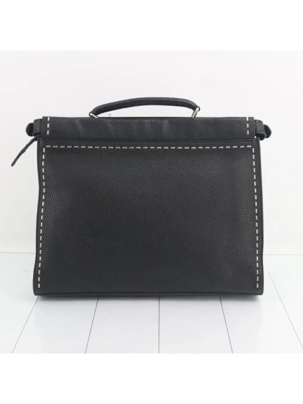 Fendi Selleria Peekaboo Business Bag Handbag Leather Black